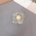 Clear acrylic flower hair claw clip with pearl center, cute small shark clip for daily wear. - Champagne