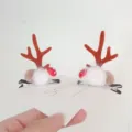 Pinces à cheveux en peluche de bois de renne de Noël avec champignons mignons et boules pour filles. - Paire de Barrettes