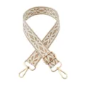 Wide embroidered bag strap 3.8cm adjustable replacement crossbody shoulder strap for purses - Off-white Base with White & Khaki