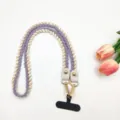 Sangle de lanière de téléphone portable tressée violet beige bandoulière détail - 80cm / Mauve Clair