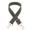Black white chevron bag strap with gold hardware, adjustable wide replacement crossbody strap. - Gold Buckle / Black With Beige Edge