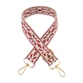 Wide woven bag strap replacement with red white geometric embroidery and gold hardware adjusters. - Off-white Base with Wine Red