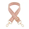 Adjustable replacement bag strap with pink geometric jacquard embroidery and gold hardware. - Gold Buckle / Rice Pink