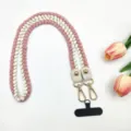 Sangle de remplacement pour lanière de téléphone tissée rose et blanche détail - Rose