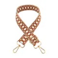 Replacement bag strap detail showing jacquard embroidery pattern and golden hardware. - Beige & Dark Brown