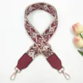 Ethischer gewebter Ersatz-Taschenriemen mit verstellbarer Metallschnalle und PU-Lederenden. - Beige-Weinrot