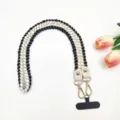 Lanière de téléphone tressée noir blanc or et chaîne d'épaule de sac de rechange avec mousquetons. - Noir