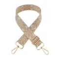 Replacement wide bag strap with ethnic embroidery and gold metal hardware for crossbody bags. - Off-white Base with Nude Khaki