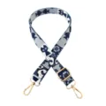Blauwwitte kat bedrukte tasriem detail, verstelbare lengte met gouden hardware haken. - Blauwe Kat