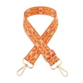 Detailed view of wide woven replacement bag strap with orange geometric pattern and gold hardware. - Orange on Beige
