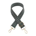 Tracolla di ricambio in tessuto con motivo chevron chic e minuteria metallica dorata e lucida. - Fibbia d'oro / Blu grigio su fondo nero