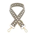 Woven adjustable replacement bag strap with gold-tone hardware and geometric patterned design. - Deep Grey Beige