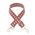 Adjustable replacement bag strap with red and beige geometric woven design and gold hardware. - Beige Wine Red