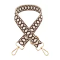 Adjustable woven replacement bag strap in brown white geometric jacquard with gold hardware. - Dark Coffee Beige