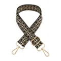 Detailed view of the woven jacquard replacement bag strap with adjustable gold metal hardware. - Black Deep Khaki