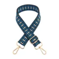 Blue woven replacement bag strap detail, geometric embroidery pattern with gold metal hardware. - Black Lake Blue