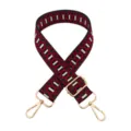 Adjustable replacement bag strap with red and black jacquard geometric pattern and gold hardware. - Black Wine Red