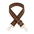 Adjustable replacement bag strap with jacquard embroidery pattern and gold tone metal hardware. - Black Brown