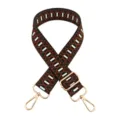Adjustable replacement bag strap with jacquard geometric webbing and gold-toned metal hardware. - Black Coffee