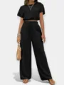 Conjunto casual negro para mujer con top de manga corta y pantalón ancho elegante y cómodo. - S / Parte Superior Y Inferior / Negro