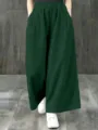 Dark green wide-leg pants for women, autumn winter casual high waist loose straight trousers. - XL / Green