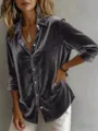 Camisa elegante de terciopelo de manga larga para mujer blusa suelta casual gris oscuro - S / Gris