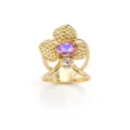 Anello per sciarpa floreale dorato vintage con cristallo rosa e strass per fibbia scialle donna - Oro