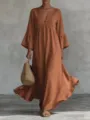 Bohemian deep V-neck flare sleeve long dress, loose casual resort style maxi dress. - Tan