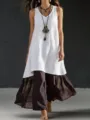 Vestido largo holgado liso sin mangas cuello V chaleco casual ropa de mujer detalle. - S / Blanco
