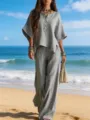 Conjunto casual gris de mujer con camiseta de cuello redondo irregular y pantalón. - S / Parte Superior Y Inferior / Gris