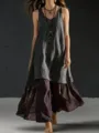 Vista detallada de un vestido casual sin mangas con cuello en V y pantalones anchos. - S / Negro