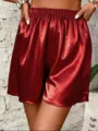 Mujeres Rojo Satén Cintura Elástica Shorts Casuales Lisos Sueltos Variante Estilo - S / Bottoms / Rojo