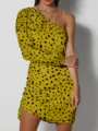 Vestido ajustado sexy de un hombro con estampado de leopardo para mujer, elegante y chic. - S / Amarillo