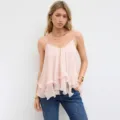 Rosa lagiges Chiffon-Kamisole für Damen, eleganter Sommer ärmelloser Mesh-Tanktop. - S / Rosa