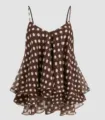 Braunes Pünktchen-Stufen-Camisole, stilvolles V-Ausschnitt ärmelloses Netz-Top für Damen. - S / Braun gepunktet