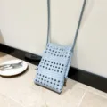 Light blue woven mini crossbody bag, chic cut-out phone shoulder bag for summer daily. - Sky Blue