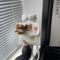 Witte kinderrugzak met beren en strik, schattige tas met polstippen voor kleine meisjes - Met Hanger / Wit