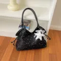 Schwarze Sternenmuster grosse Kapazitaet Shopper Schultertasche mit Sternanhaenger fuer Damen - Mit Anhänger / Schwarz