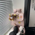 Leuke roze kinderrugzak met strik handvat pluche berenhanger en schattige berenprint voor kleine meisjes - Met Hanger / Roze