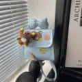 Leuke blauwe cartoon beer rugzak met strik en pluche hanger voor stijlvolle kleine meisjes - Met Hanger / Blauw