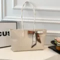 Bolso tote simple de cuero PU de color sólido con lazo elegante para mujer bolso de hombro. - Con Pañuelo / Blanco