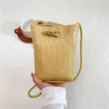 Mini woven leather phone shoulder bag for women, stylish diagonal crossbody small pouch. - Yellow