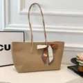 Bolso tote minimalista beige con pañuelo gran capacidad bolso de hombro para mujer trabajo - Con Pañuelo / Caqui