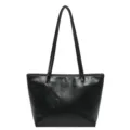 Minimalist μαύρη δερμάτινη τσάντα tote για γυναίκες, ευρύχωρη καθημερινή τσάντα ώμου. - Χωρίς Διακόσμηση / Μαύρο