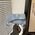 Blue denim shoulder bag, trendy underarm purse for women, stylish casual daily crossbody bag. - Blue
