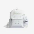 Detailansicht des koreanischen weißen Stern-Pailletten-Rucksacks mit niedlichem Plüschhasen. - Weiß (Mit Anhänger)