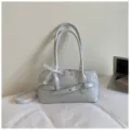 Retro forens schouder handtas voor dames, vintage stijl tas met gesp en kanten strik. - Blauw