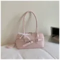 Vintage roze schoudertas voor dames, elegante trendy handtas met riemgesp en strik. - Roze
