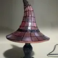 Stained glass witch hat desk lamp, purple mosaic tabletop night light for Halloween decor. - S / Red