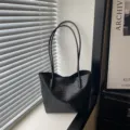Bolso de hombro tejido negro gran capacidad bolso casual minimalista estilo coreano bolso de axila - Negro